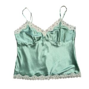 INC International Concepts Green Satin Lace Camisole Lingerie Top NWT Size 12